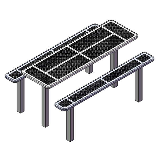 Superior Recreational 8 ft. Innovated Style 4-4 Double Pedestal Rectangle Thermoplastic Steel Picnic Table with 2 Unattached Seats