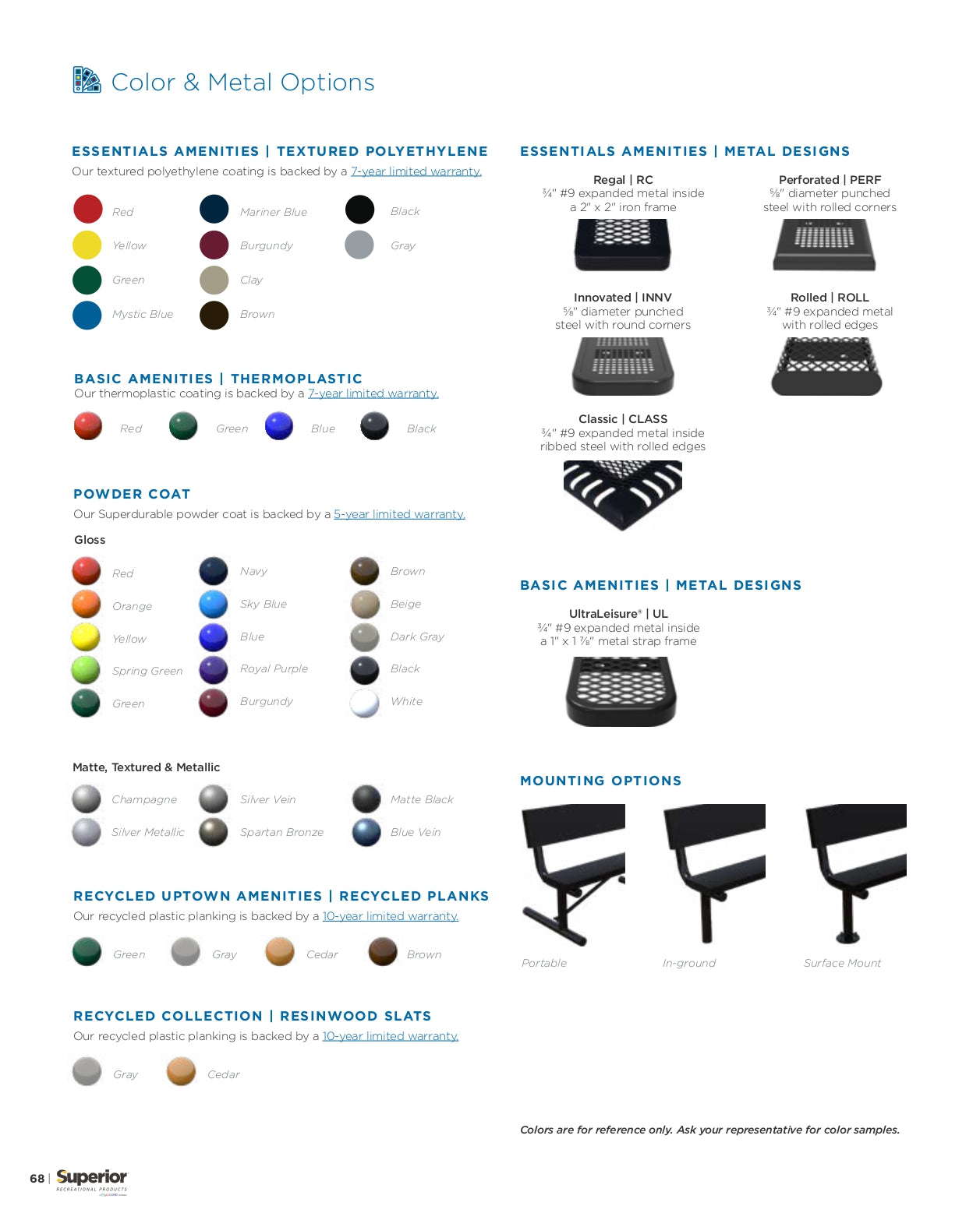 Superior Recreational  6ft Arches SERIES RECYCLED BENCH W/O BACK B6ARS-RC