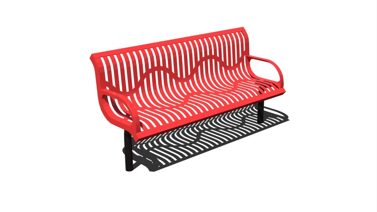 Superior Amenities Ribbed Steel Wingline Classic Bench with Back - B6WBCLASSICWINGLINEP