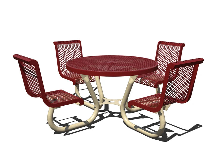 Superior Recreational 46ft Round Portable Café Table with 4 Attached Seats with Backs T42RASS