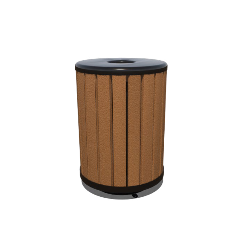 Superior Recreational  Arches RECYCLED RECEPTACLE W/ FLAT TOP LID & PLASTIC LINER TR32AR-FLATTOP-BRN