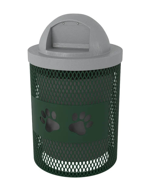 Superior Amenities Perforated Trash Receptacle with Paw Design for Dog Parks -  TR32PERF-PWS