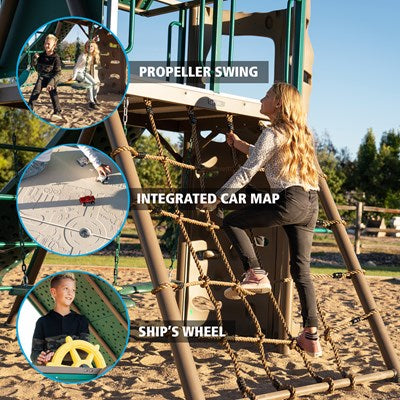 Lifetime Big Stuff Swing Set with Bucket Swing and Children's Picnic Table - Earthtone - 91109