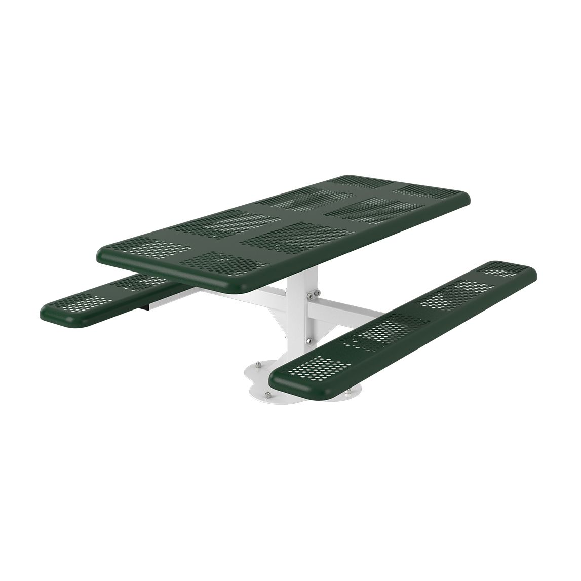 Superior Amenities Essentials Perforated Rectangular Single Pedestal Frame Picnic Table with Attached Seating - T6PERFPEDS